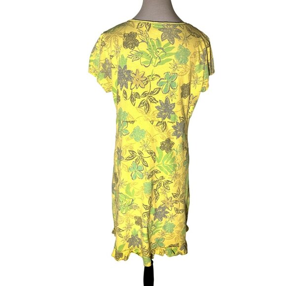 Fresh Produce Yellow Floral A-Line Dress With Ruffle Hem V-Neck Short Sleeves 10 - Picture 2 of 7